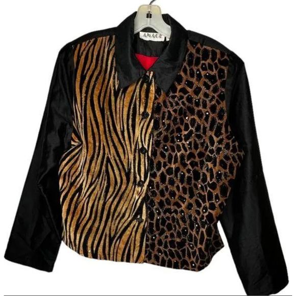 Vintage Anage Silk Animal Print Gorgeous Women's Jacket S - Picture 1 of 12